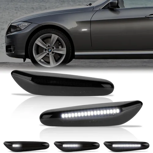 Gempro Luces LED de señalización lateral blanca secuencial para BMW E84 E81 E82 E87 E88 E90 E91 E92 E93 E46 E53 X3 E83 X1 lente de humo, 2 unidades