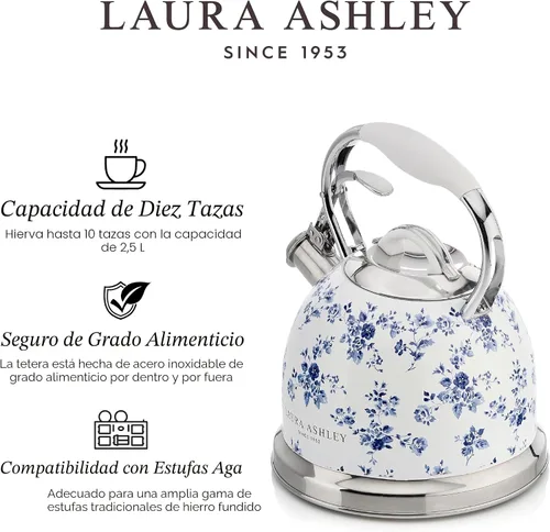 Miniatura 4 de Laura Ashley Hervidor China Rose para Estufa con Silbato - Hervidor de Acero Inoxidable de 2.5L de Hervido Rápido para Estufa - Hervidor de Camping