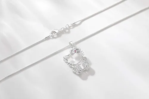 Miniatura 4 de UUONLY Collar de Hello Kitty collar de gato rosa chapado en plata regalo de cumpleaños para fanáticos de Hello Kitty regalos de Hello Kitty