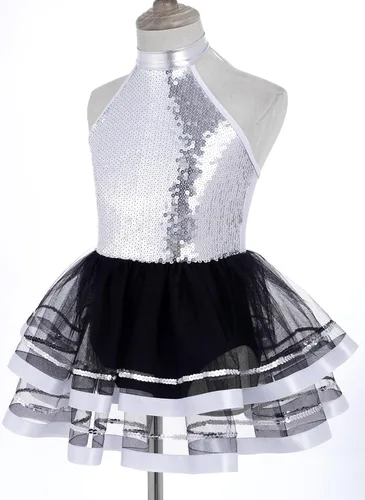 Miniatura 24 de CHICTRY Vestido tutú de ballet con lentejuelas brillantes para niñas y niñas, moderno disfraz de baile latino de jazz