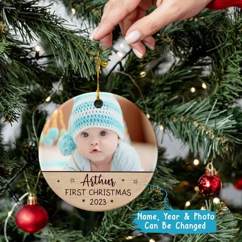 Miniatura 3 de Primer adorno de Navidad para bebé, adorno de cerámica de Navidad para bebé 2025, primera decoración de árbol de Navidad del bebé, marco de fotos