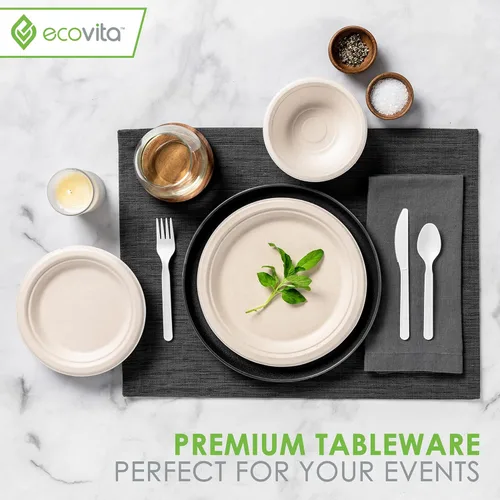 Miniatura 6 de Ecovita Cucharas 100% compostables – 500 utensilios desechables grandes (6.5 pulgadas). Tamaño a granel, ecológico, duradero y resistente al calor