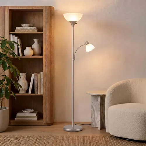 Miniatura 5 de Brightech Torchiere Lámpara de pie LED Sky Dome Plus, lámpara de pie súper brillante con lámpara de lectura para salas de estar y oficinas, lámpara