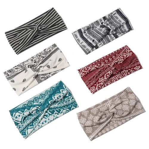 Miniatura 17 de Artilady Paquete de 12 diademas bohemias para mujer, bandas elásticas suaves para yoga para niñas, entrenamiento, correr, deporte, envoltura