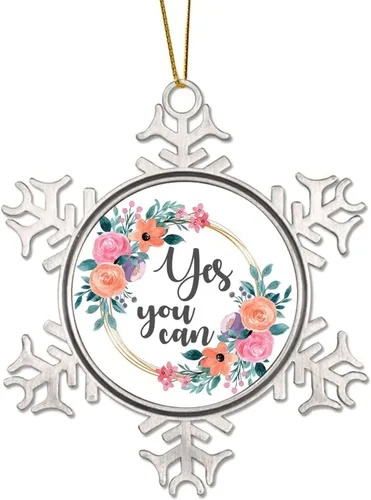 Adorno con texto en inglés «Love Saying», corona floral con texto en inglés «Yes You Can», adorno de Navidad de copo de nieve para decoración de