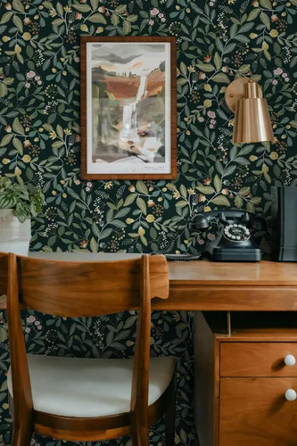 Miniatura 7 de Ismoon Papel tapiz verde para despegar y pegar, diseño bohemio floral y hojas en papel adhesivo grueso, papel adhesivo botánico oscuro, extraíble