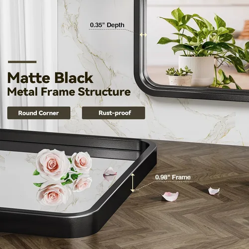 Miniatura 4 de Brightify - Espejo rectangular para pared de baño de 24x30 pulgadas con marco de metal negro, espejo moderno de tocador para baño, montaje vertical