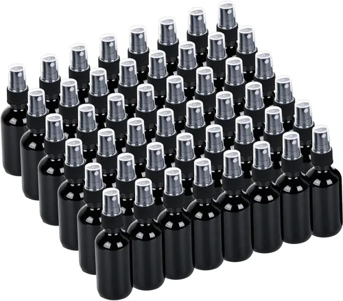 Miniatura 10 de Botella pulverizadora de vidrio de 2 onzas, botellas de vidrio Boston de niebla fina con pulverizador de niebla fina negra, botellas pequeñas