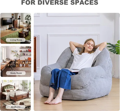 Miniatura 8 de Silla Puf Gigante con Reposabrazos - Asiento Acogedor de Gran Tamaño para Adultos, Tela de Pana y Relleno de Espuma de Alta Resistencia, Salón Ideal