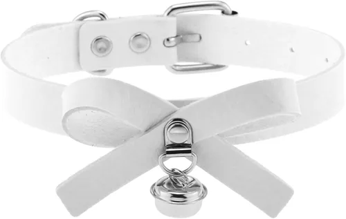 Miniatura 2 de Tosmifairy Gargantilla gótica de cuero para hombres y mujeres, collar de discoteca, cadena de aluminio, correa con mango de poliuretano