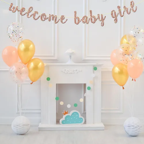 Miniatura 5 de Cartel de bienvenida para niña, con purpurina de oro rosa con una pequeña princesa, baby shower, revelación de género, decoración de fiesta AF
