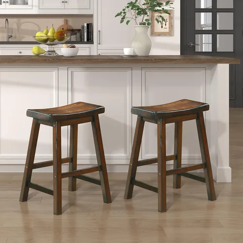 Miniatura 9 de Lexicon Finnian Saddle - Juego de 2 taburetes de madera maciza, taburetes de cocina para comedor, asientos de silla de mostrador sin brazos, Arena