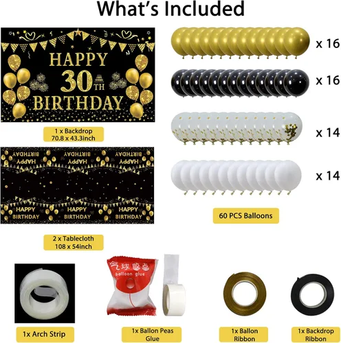 Miniatura 2 de Trgowaul Decoraciones de cumpleaños número 30 para mujeres y hombres, pancarta de feliz cumpleaños de 30 años, 2 manteles de cumpleaños, 60 globos