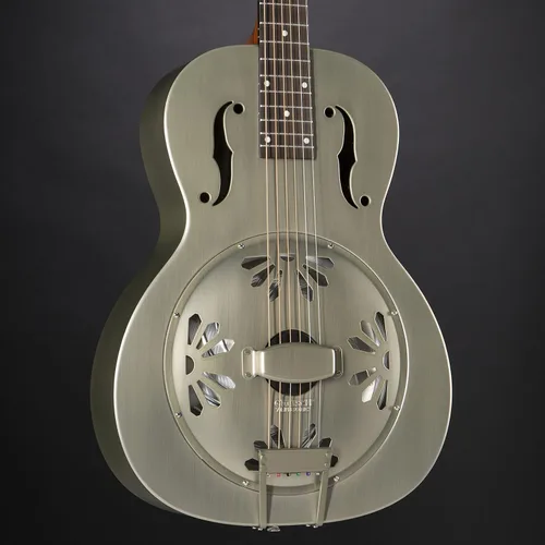 Miniatura 6 de Gretsch G9201 Honey Dipper - Guitarra resonadora de 6 cuerdas con diapasón de latón y diapasón Padauk (diestro, techo de casa con bomba desgastada)