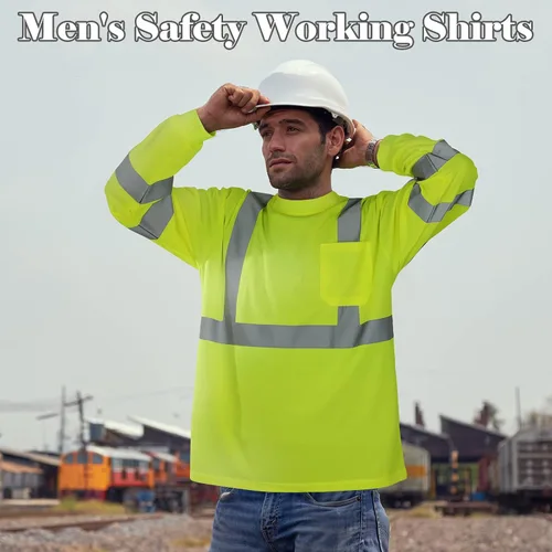 Miniatura 6 de Amylove 4 piezas camisas de seguridad de manga larga de alta visibilidad reflectantes, camisas de trabajo de construcción para hombres y mujeres