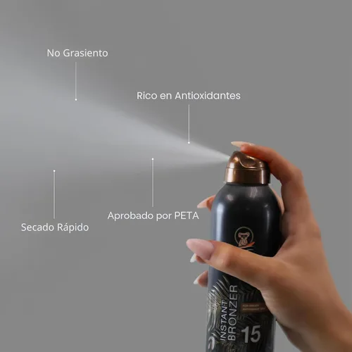 Miniatura 3 de Australian Gold - Protector solar en aerosol continuo con bronceador instantáneo SPF 15, brillo inmediato y secado rápido, amplio espectro