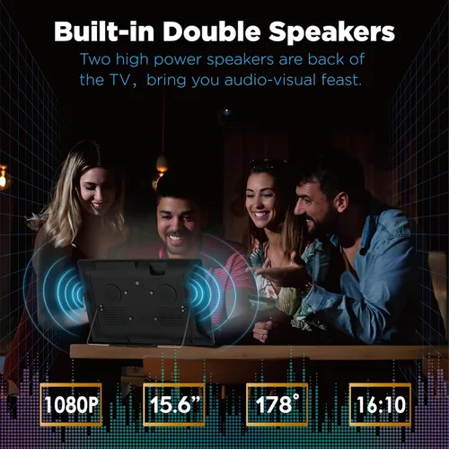 Miniatura 5 de TV digital portátil de 15.6 pulgadas, batería recargable de 4000 mAh para cortes de energía, tarjeta ATSC/HDMI/SD/entrada USB/AV, cargador de coche