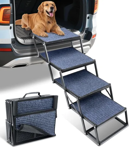 Escaleras para perros para automóvil, 42 x 17 pulgadas, escaleras extra anchas para perros grandes de hasta 250 libras, escaleras portátiles para