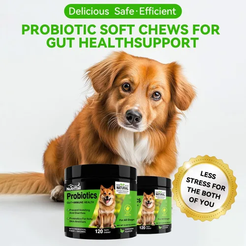 Miniatura 4 de Probióticos para perros – Masticables suaves para apoyo digestivo e inmunológico con prebióticos, fibra y enzimas – Alivia la diarrea, los gases