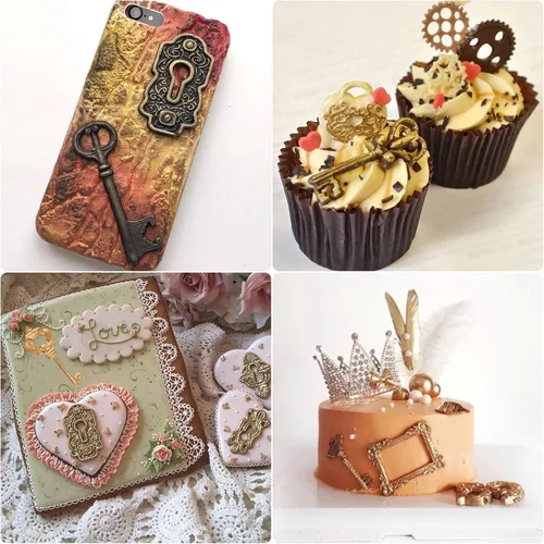 Miniatura 4 de Moldes de fondant para llaves de 2 piezas, molde de silicona para decoración de pastel de calavera de corazón para el día de San Valentín, H-31