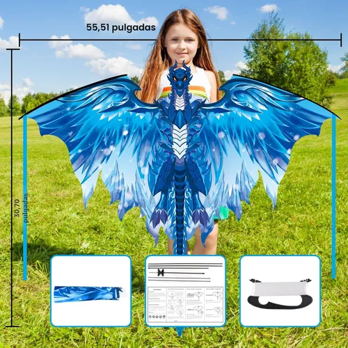 Miniatura 4 de Cometa de dragón para adultos, regalos para Pascua, cometas para niños de 4 a 8 a 12 años, fácil de volar, cometa para principiantes, viajes a