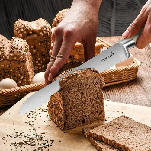 Miniatura 5 de Juego de cuchillos de chef Kuisine, juego de cuchillos de acero inoxidable de alto carbono afilados con mango ergonómico, juego de bloques de Blanco
