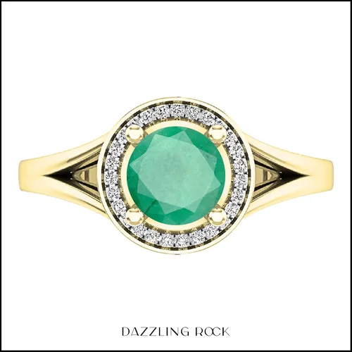 Miniatura 261 de Dazzlingrock Collection Anillo de compromiso redondo de 0.276 in con halo de diamante blanco y vástago dividido para ella en oro macizo de 14