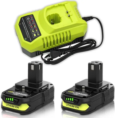 Paquete de 2 baterías y cargador de 3600 mAh compatibles con batería de iones de litio Ryobi de 18 V 3.6 Ah y cargador P117 de repuesto con