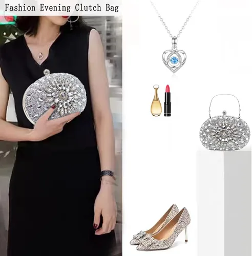 Miniatura 6 de Bolsos de mano de noche con diamantes de imitación para mujer, bolso de mano de boda, bolso de fiesta de novia, diamantes de graduación, bolsos