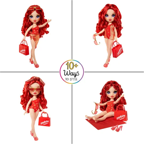Miniatura 4 de Rainbow High Swim & Style Ruby, muñeca de moda roja de 11 pulgadas con envoltura brillante para peinar de más de 10 formas, traje de baño removible