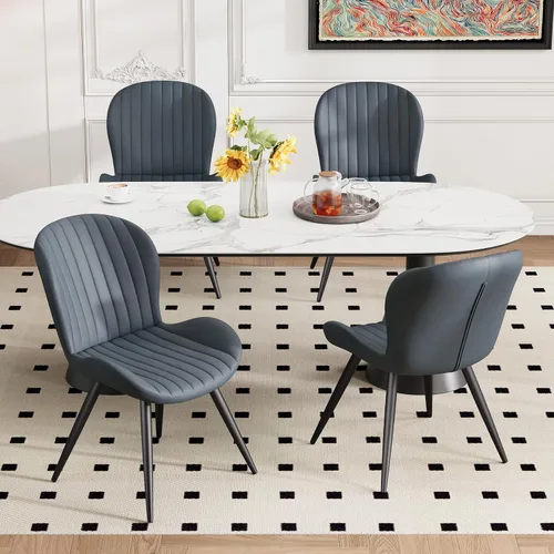 Miniatura 29 de Juego de 2 sillas de comedor de tela moderna, sillas de comedor tapizadas con cojines gruesos, patas de metal, sillas de respaldo sin brazos