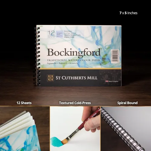 Miniatura 4 de St. Cuthberts Mill Bockingford - Bloc de papel de acuarela en espiral, 7 x 5 pulgadas, papel de color de agua blanca para artistas, 12 hojas