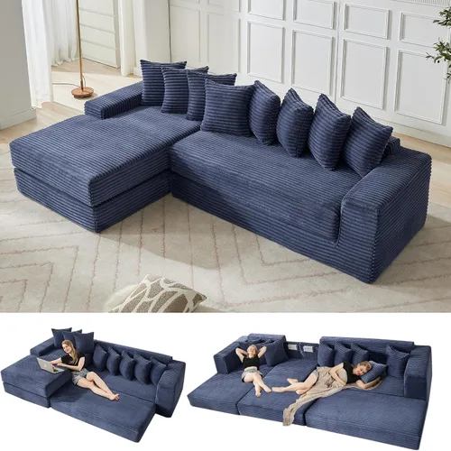 Miniatura 20 de Sofá modular moderno de 111 pulgadas, sofá de pana en forma de L con diván izquierdo, salón extra ancho, 8 almohadas, juego de sofá esquinero