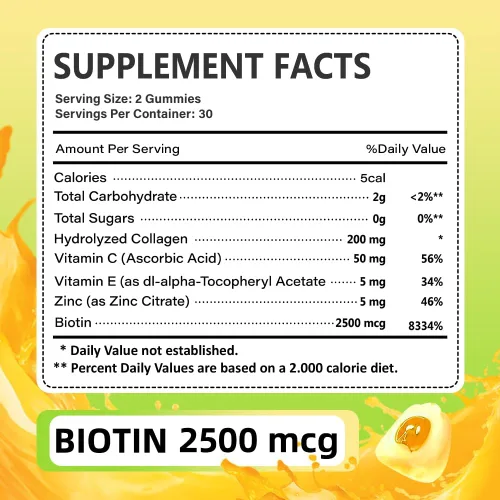 Miniatura 9 de Gomitas de colágeno de 1500 mg – Péptidos de colágeno múltiple tipo I, II, III, V y X con biotina 2500 mcg y vitamina C para piel, cabello y uñas