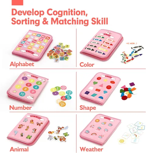 Miniatura 4 de Tablero de actividades Montessori para niñas de 2 años, regalo de cumpleaños, actividades 7 en 1 para aprendizaje preescolar, con habilidades