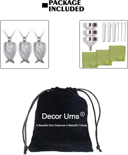 Miniatura 7 de Paquete de 3 collares de urna para cenizas, joyería de cremación conmemorativa para cenizas, alas de ángel plateadas y negras para cenizas, urna