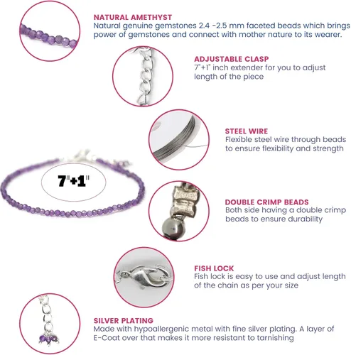 Miniatura 52 de Gempires - Pulseras de cuentas de piedras preciosas hechas a mano, ligeras, de cristal, para uso diario, hipoalergénicas, de 8 pulgadas, chapadas