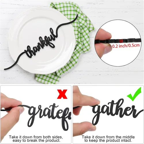 Miniatura 3 de Jetec 8 letreros de madera con recorte de Acción de Gracias, letrero de madera recortada con texto en inglés "Grateful Blessed Gather", decoración