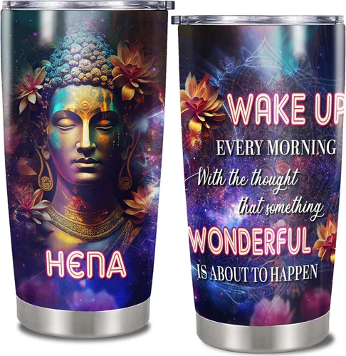 Vaso de café personalizado de Buda, con cita inspiradora, con tapa, taza de viaje con nombre personalizado, mandala, flor, yoga, meditación, regalos
