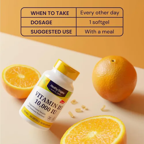 Miniatura 5 de Healthy Origins Vitamina D3 10,000 UI (250 mcg), 120 cápsulas blandas líquidas - Apoya huesos fuertes, dientes saludables y función del sistema
