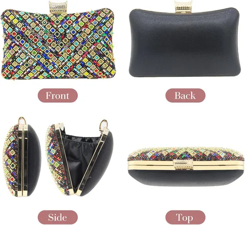 Miniatura 5 de Bolso de mano de noche con diamantes de imitación brillantes, bolso de hombro de cristal para mujer, fiesta, graduación, boda, caja de regalo
