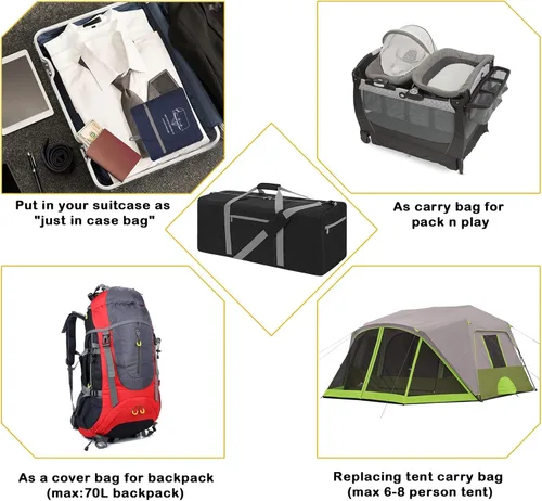 Miniatura 4 de Bolsa de viaje plegable y ligera bolsa de lona, Negro -, Bolsa de viaje plegable