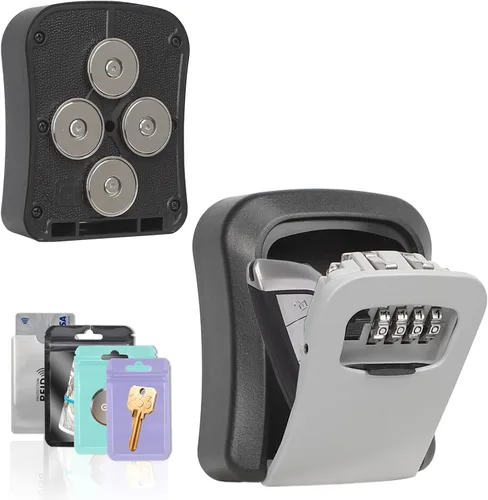 Miniatura 10 de Caja magnética para llaves para debajo del coche, esconde una llave en el exterior con caja de cerradura de combinación, caja fuerte de seguridad