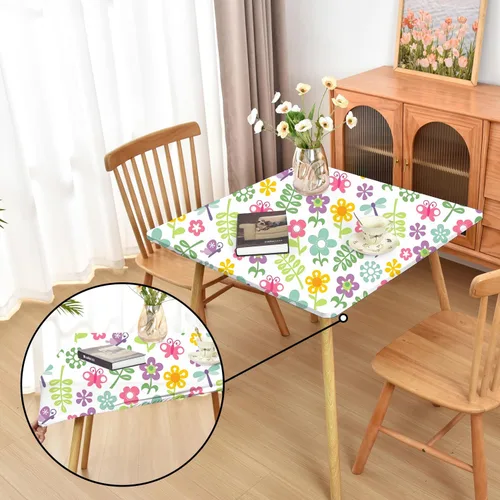 Miniatura 38 de Mantel ajustado blanco con elástico para mesas plegables de 48x48 pulgadas, manteles lavables y elásticos de elastano para mesas de cartas, manteles