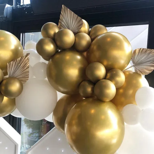 Miniatura 3 de Globos blancos y dorados, 90 globos de látex blanco brillante y dorado de 12 pulgadas, globos redondos de helio para cumpleaños, día de San Oro