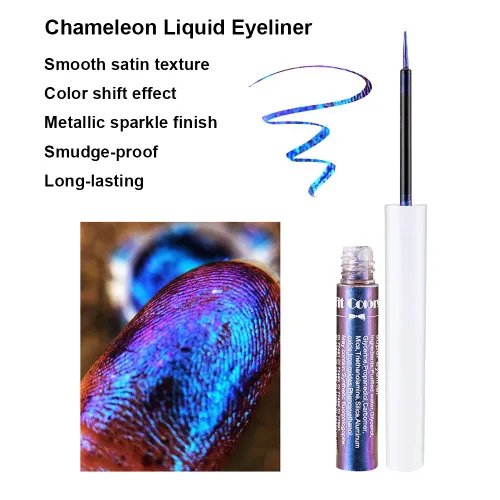 Miniatura 3 de Mysense Delineador de ojos con purpurina líquida Chameleon, delineador líquido satinado metálico, acabado brillante multireflectante, maquillaje