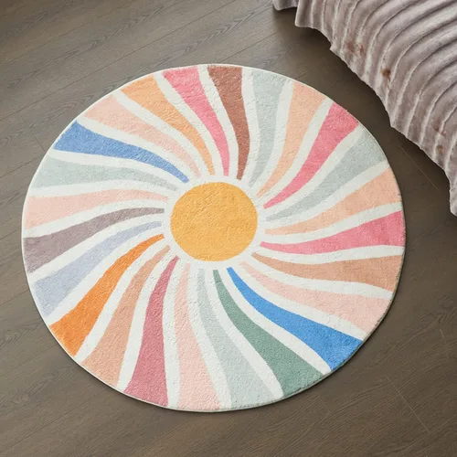 Miniatura 6 de Topotdor Alfombra redonda con diseño de arco iris, colorida alfombra bohemia para niños, ultra suave, lavable, para habitación de bebé, dormitorio
