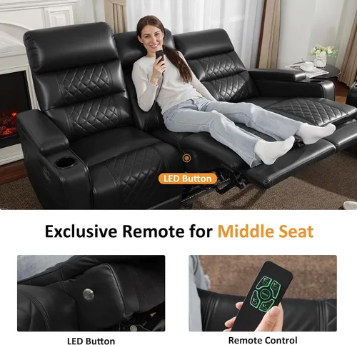Miniatura 4 de MCombo Sofá Loveseat Eléctrico de 3 Asientos de 76.7'' para Adultos, Asiento de Cine en Casa con Reposacabezas Eléctrico, Certificado FSC, Puertos