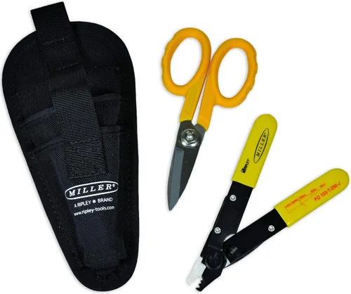 Miller Kit MA01-7000, FO 103-T-250-J de 3 agujeros de fibra óptica de cable de fibra óptica y tijeras KS-1 Kevlar, juego de herramientas fácilmente