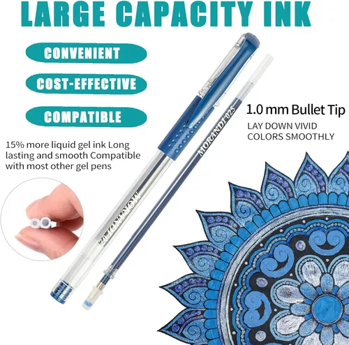 Miniatura 3 de Paquete de 48 bolígrafos de gel azules, 24 bolígrafos de gel de colores con 24 repuestos, 40% más de tinta para escribir suavemente para adultos
